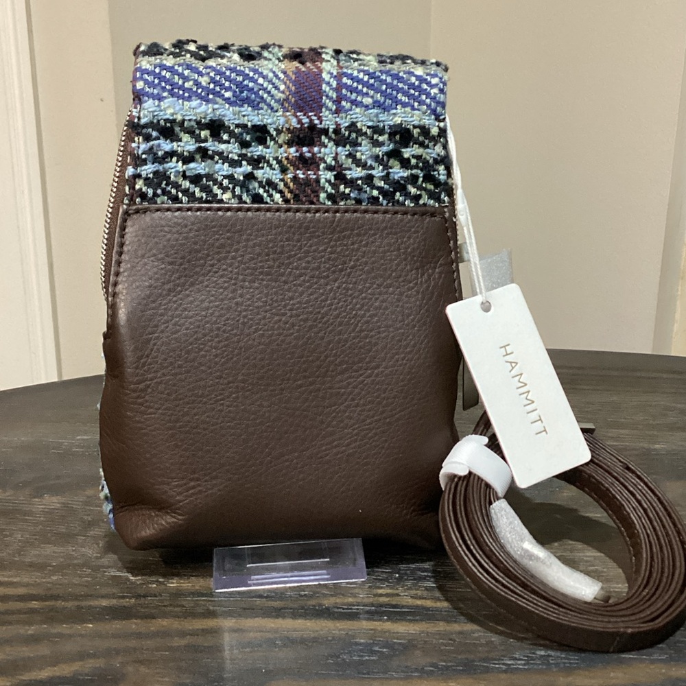 Hammitt Blue and Brown Tweed and Brown Leather VIP Mobile Crossbody Bag - Picture 5 of 12
